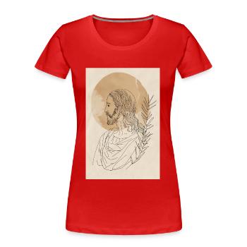 Simple Lines Jesus Art Print, Modern - Women's Premium Organic T-Shirt - red - Front - Mia (176cm)