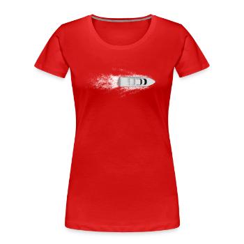 Superschnelles Motorboot macht Wellen von oben - Frauen Premium Bio T-Shirt - Rot - Vorne - Mia (176cm)