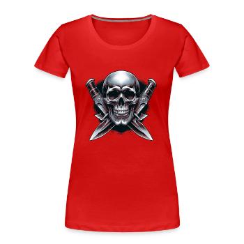 Twin Blades: Skull Between Daggers - Women's Premium Organic T-Shirt - red - Front - Mia (176cm)