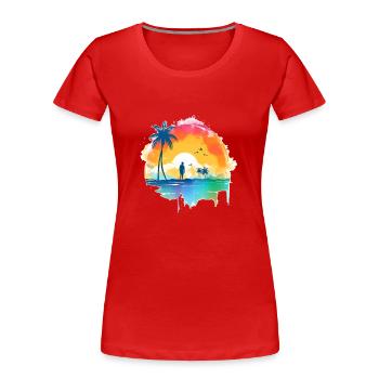 Strand Sonnenuntergang - Frauen Premium Bio T-Shirt - Rot - Vorne - Mia (176cm)