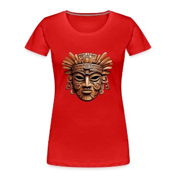 Kunstvolle geschnitzte Azteken, Maya, Inka Maske - Frauen Premium Bio T-Shirt - Rot - Vorne - Mia (176cm)
