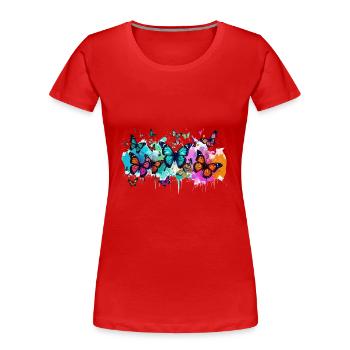 schmetterling,bunt,blumen,graffiti - Frauen Premium Bio T-Shirt - Rot - Vorne - Mia (176cm)
