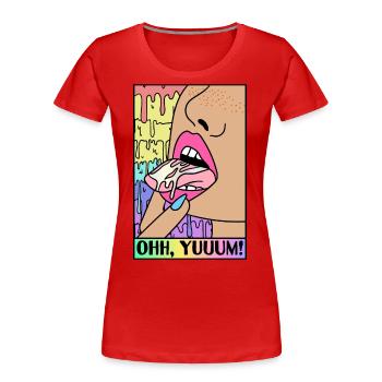 EROTIC POP-ART ARTWORK SEXY COMIC GIRL TONGUE - Women's Premium Organic T-Shirt - red - Front - Mia (176cm)