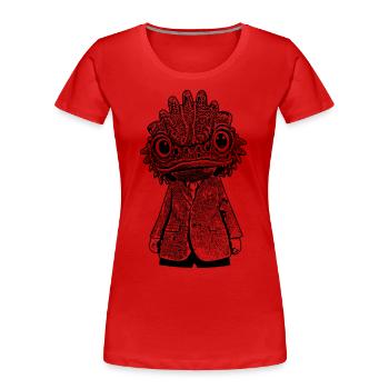 A black cartoon lizard with a malicious look. - Women's Premium Organic T-Shirt - red - Front - Mia (176cm)