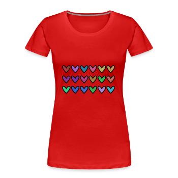 HERZ. HERZ. VALENTINSTAG. LIEBE. LIEBE. HERZ - Frauen Premium Bio T-Shirt - Rot - Vorne - Mia (176cm)