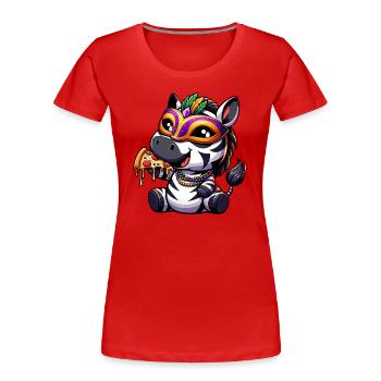 Mardi Gras Zebra Pizza Salami T-shirt de fête - T-shirt bio Premium Femme - rouge - Devant - Mia (176cm)