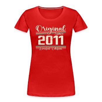 2011 Cadeau D’anniversaire Rétro Vintage 2011 - T-shirt bio Premium Femme - rouge - Devant - Mia (176cm)