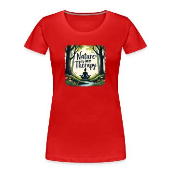 La nature est ma thérapie - Méditation en forêt - T-shirt bio Premium Femme - rouge - Devant - Mia (176cm)