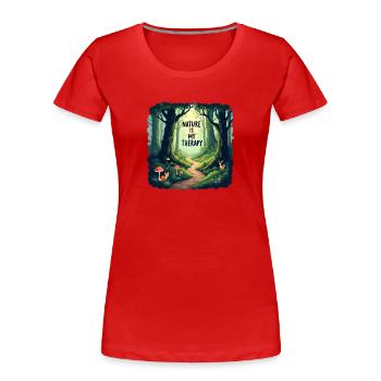 La nature est ma thérapie - Méditation en forêt - T-shirt bio Premium Femme - rouge - Devant - Mia (176cm)