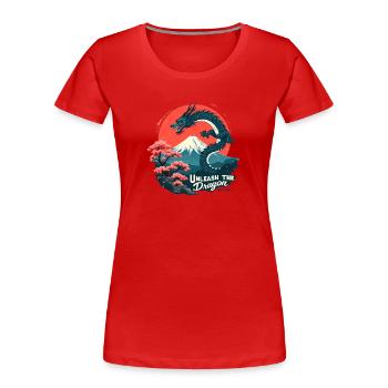 Japanischer Drache am Mount Fuji mit Kirschblüten - Frauen Premium Bio T-Shirt - Rot - Vorne - Mia (176cm)