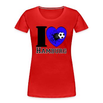 Hamburg , Tradition , Fußball Herz ,Hamburg (25) - Frauen Premium Bio T-Shirt - Rot - Vorne - Mia (176cm)