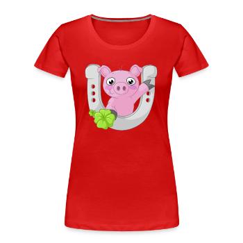 Lucky cartoon piggy - Women's Premium Organic T-Shirt - red - Front - Mia (176cm)