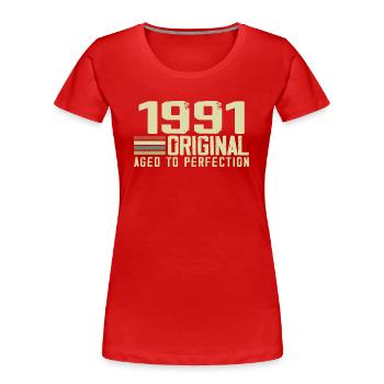Né en 1991 - Vintage 1991 - 33e Anniversaire Rétro - T-shirt bio Premium Femme - rouge - Devant - Mia (176cm)
