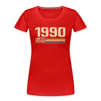 Vintage 1990 Anniversaire Rétro - Né en 1990 - T-shirt bio Premium Femme - rouge - Devant - Mia (176cm)