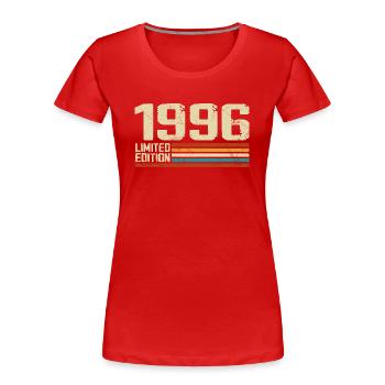 Vintage 1996 Anniversaire Rétro - Né en 1996 - T-shirt bio Premium Femme - rouge - Devant - Mia (176cm)