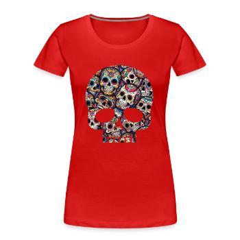 Buntes dekoratives Skullmuster - Frauen Premium Bio T-Shirt - Rot - Vorne - Mia (176cm)