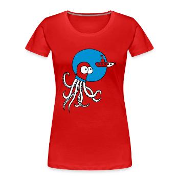 Tintenfisch trifft Uboot, Meer, tauchen, Boot - Frauen Premium Bio T-Shirt - Rot - Vorne - Mia (176cm)