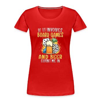 Jeux de société Bière Board Gamer Jeux de société et bière - T-shirt bio Premium Femme - rouge - Devant - Mia (176cm)