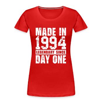 Hergestellt 1994, legendär seit dem ersten Tag - Frauen Premium Bio T-Shirt - Rot - Vorne - Mia (176cm)