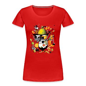 Piou dans les fruits n°2 - T-shirt bio Premium Femme - rouge - Devant - Mia (176cm)