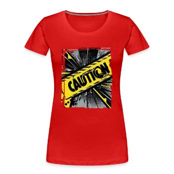 Drôle Tendance Noir Jaune Avertissement Ruban Avertissement - T-shirt bio Premium Femme - rouge - Devant - Mia (176cm)