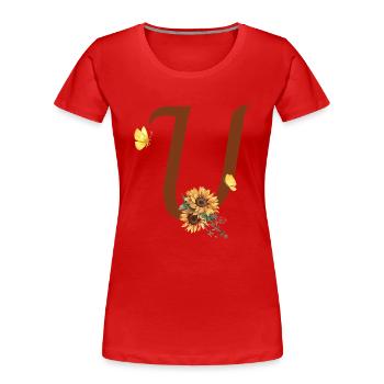 Buchstabe u Sonnenblume Schmetterling - Frauen Premium Bio T-Shirt - Rot - Vorne - Mia (176cm)