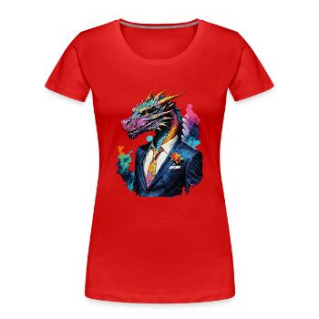 Drache im Anzug - Frauen Premium Bio T-Shirt - Rot - Vorne - Mia (176cm)