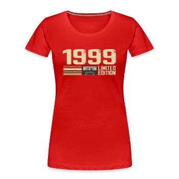 Né en 1999 - Vintage 1999 - 25e Anniversaire Rétro - T-shirt bio Premium Femme - rouge - Devant - Mia (176cm)