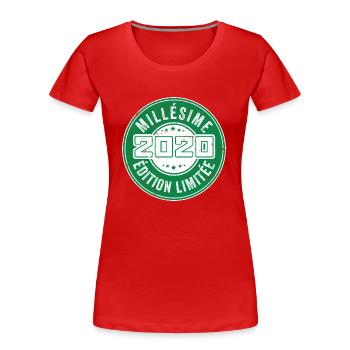 Millésime 2020 | édition limitée Anniversaire 2020 - T-shirt bio Premium Femme - rouge - Devant - Mia (176cm)
