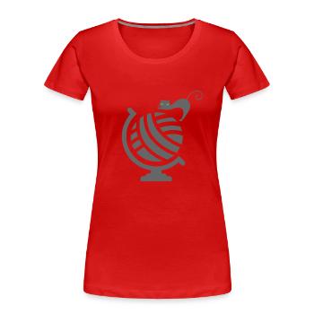 Cute Cat on Globe - Frauen Premium Bio T-Shirt - Rot - Vorne - Mia (176cm)