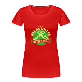 Nerds unter Naturschutz. - Geschenk - Frauen Premium Bio T-Shirt - Rot - Vorne - Mia (176cm)