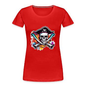 Pirat / Ahoi / Anker / Kapitän / Totenkopf / Rum - Frauen Premium Bio T-Shirt - Rot - Vorne - Mia (176cm)