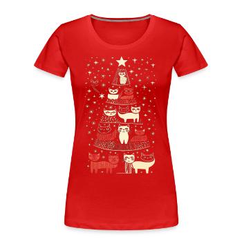 Katzen Tannenbaum Weihnachten Christbaum - Frauen Premium Bio T-Shirt - Rot - Vorne - Mia (176cm)