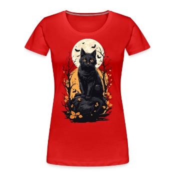 Conception esthétique de la pleine lune de chat d’Halloween - T-shirt bio Premium Femme - rouge - Devant - Mia (176cm)