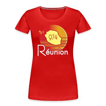 idee cadeau souvenir carte ile de la reunion 974 - T-shirt bio Premium Femme - rouge - Devant - Mia (176cm)