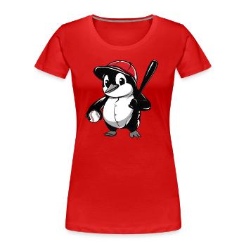 Pinguin Baseballspieler Cartoon - Frauen Premium Bio T-Shirt - Rot - Vorne - Mia (176cm)