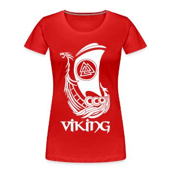 Bateau viking blanc - T-shirt bio Premium Femme - rouge - Devant - Mia (176cm)