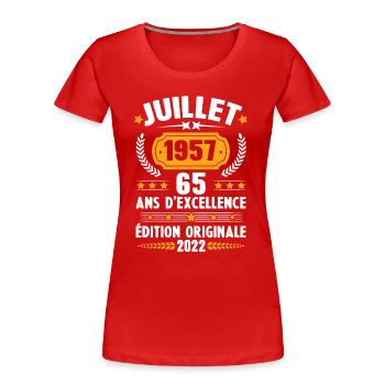 Cadeau d'anniversaire 65 Ans, Né en juillet 1957 - T-shirt bio Premium Femme - rouge - Devant - Mia (176cm)