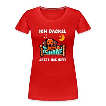 Chien Teckel Teckel Amis Lit Fatigué Sommeil Tenue - T-shirt bio Premium Femme - rouge - Devant - Mia (176cm)