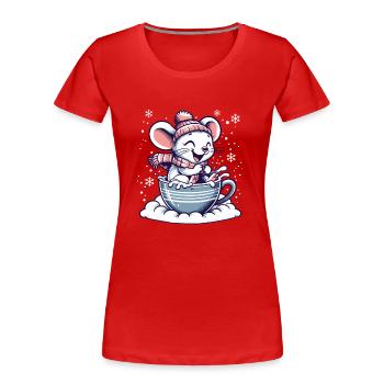 Niedliche Maus fährt Schlitten im Schnee Lustig - Frauen Premium Bio T-Shirt - Rot - Vorne - Mia (176cm)