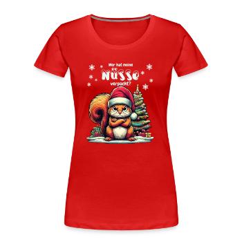 Écureuil mignon à la recherche de noix arbre de Noël - T-shirt bio Premium Femme - rouge - Devant - Mia (176cm)