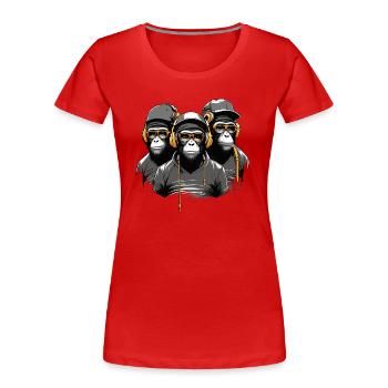 Ape Squad - Cool Monkey Trio with Sunglasses - Women's Premium Organic T-Shirt - red - Front - Mia (176cm)