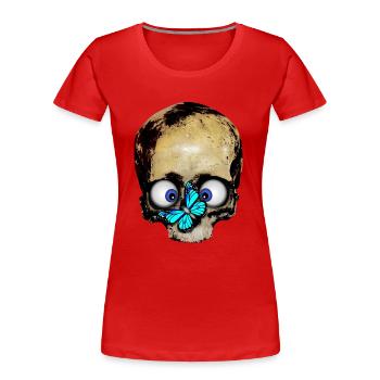 Totenkopf blauer Schmetterling / skull butterfly - Frauen Premium Bio T-Shirt - Rot - Vorne - Mia (176cm)
