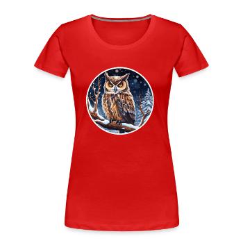 Hibou grand-duc en hiver - T-shirt bio Premium Femme - rouge - Devant - Mia (176cm)