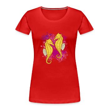 Deux hippocampes sur des touches de couleur colorées - T-shirt bio Premium Femme - rouge - Devant - Mia (176cm)