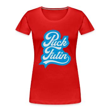 puck futin logo design - Women's Premium Organic T-Shirt - red - Front - Mia (176cm)