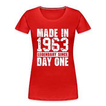 Hergestellt 1963, legendär seit dem ersten Tag - Frauen Premium Bio T-Shirt - Rot - Vorne - Mia (176cm)