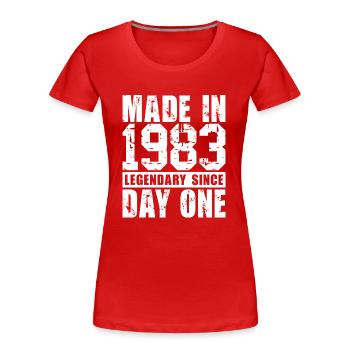 Hergestellt 1983, legendär seit dem ersten Tag - Frauen Premium Bio T-Shirt - Rot - Vorne - Mia (176cm)