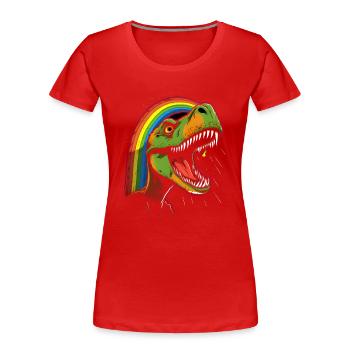 Regenbogen Tyrannosaurus - Frauen Premium Bio T-Shirt - Rot - Vorne - Mia (176cm)