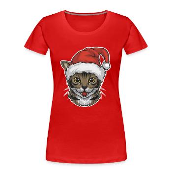 Cat Christmas Santa Hat Comic - Women's Premium Organic T-Shirt - red - Front - Mia (176cm)